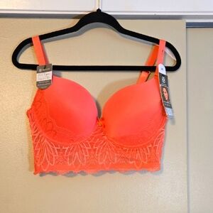 Daisy Fuentes Pushup Full Figure Long Line Coral Lace Bra Size 38D NWT